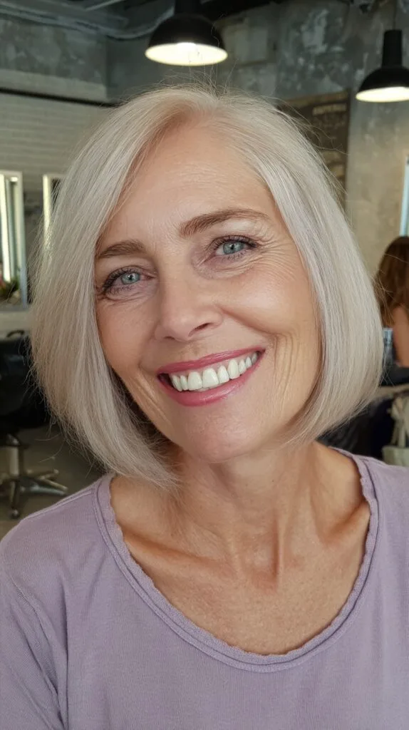 Sleek Platinum Bob with Soft Texture