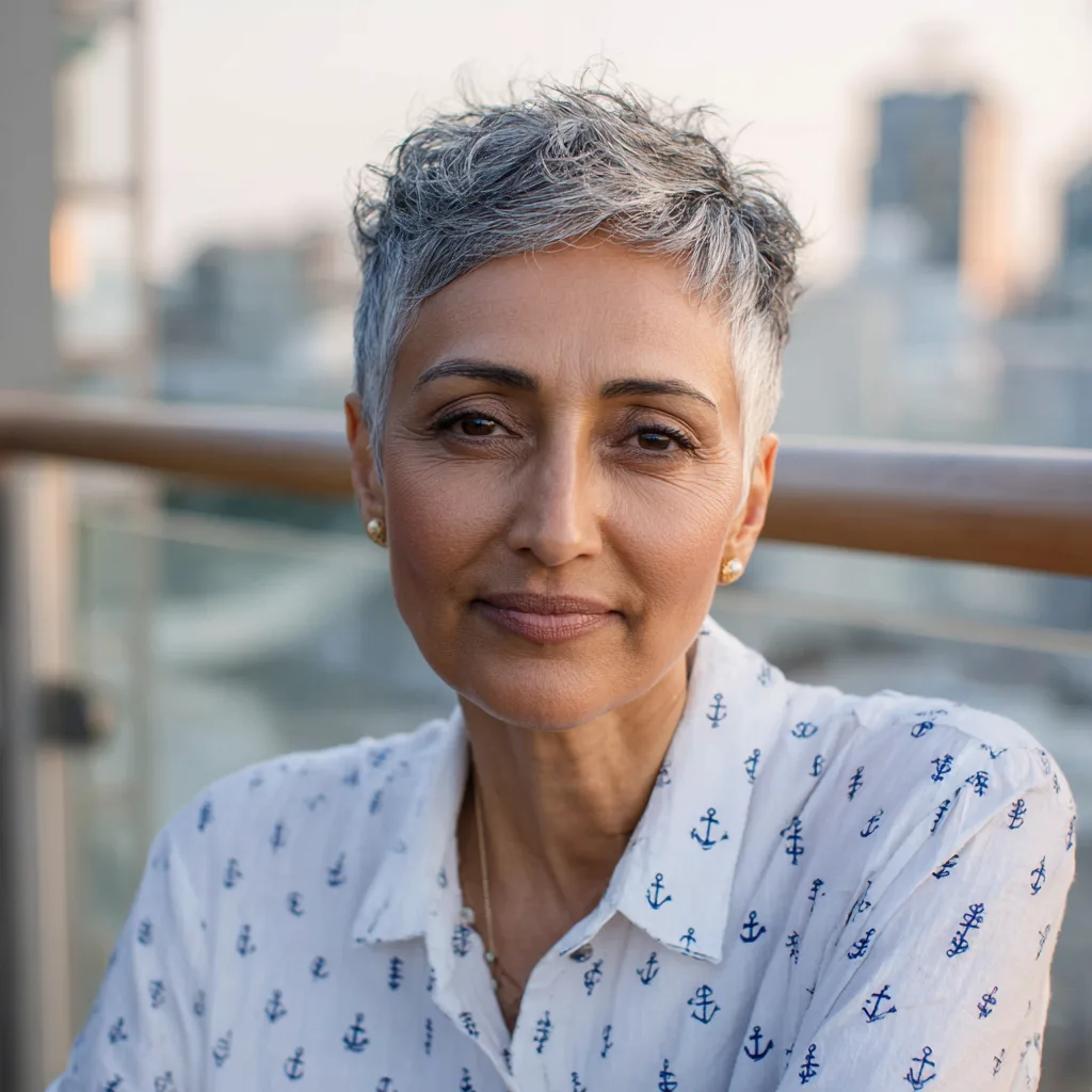 Sleek Short Grey Pixie Cut with Subtle Texture