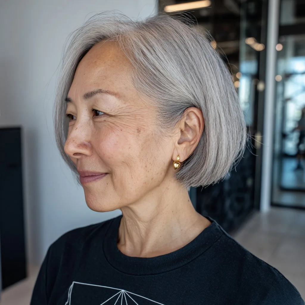 Sleek Silver Blunt Bob with Subtle Asymmetry
