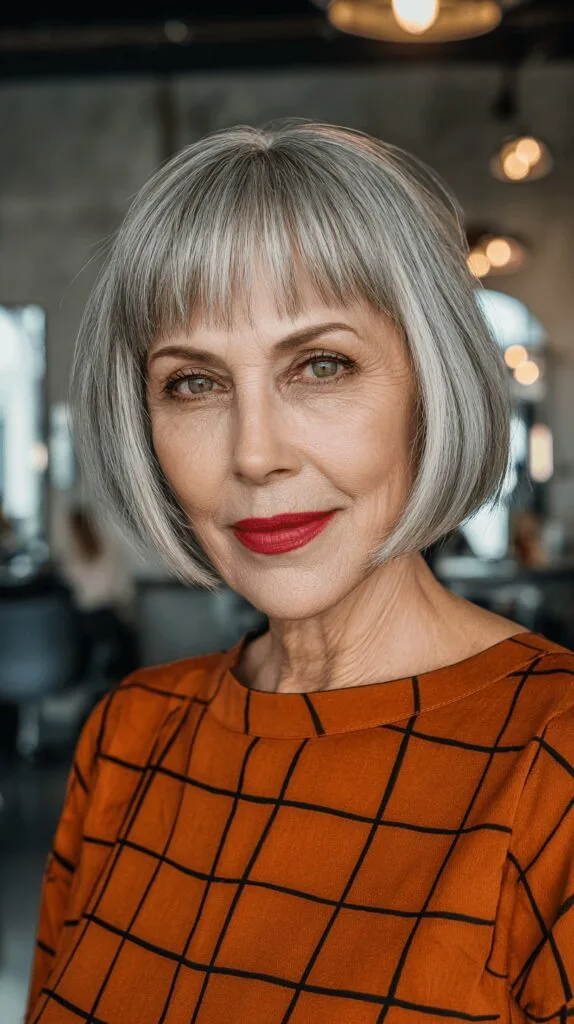 Sleek Silver Bob with Wispy Bangs
