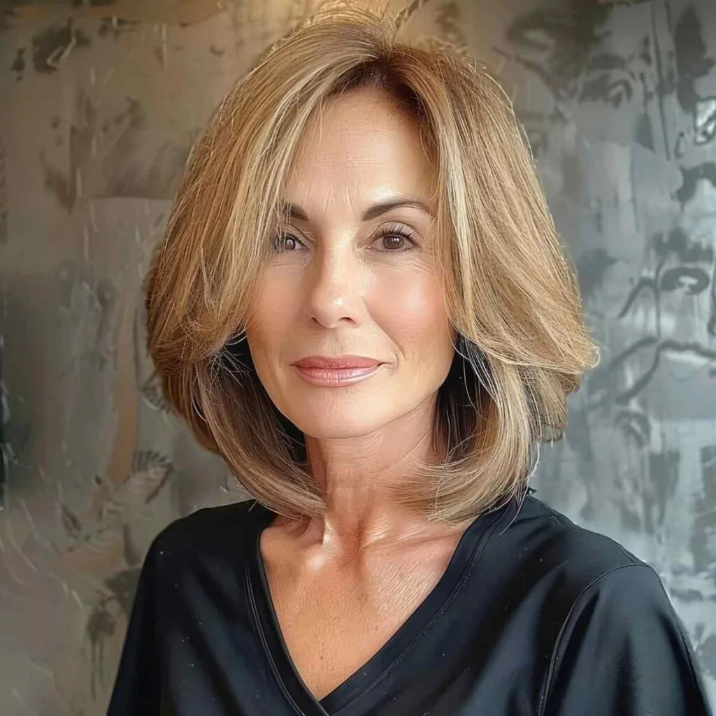 Smooth Curved Bob on Medium-Length Hair for 40-Year-Olds
