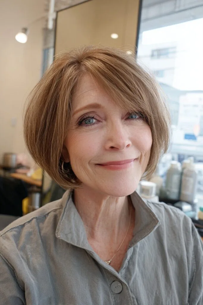 Soft Angled Bob with Wispy Bangs
