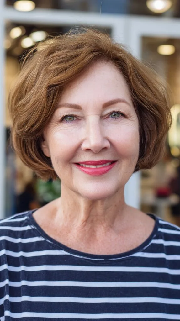 Soft Auburn Chin-Length Layered Bob with Gentle Crown Lift