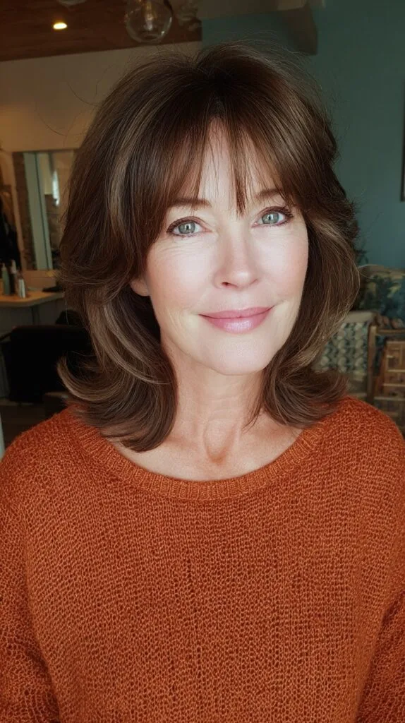 Soft Brunette Layers with Wispy Bangs