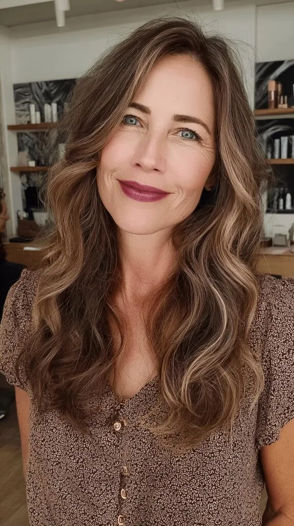 Soft Cascading Waves with Golden Blonde Highlights