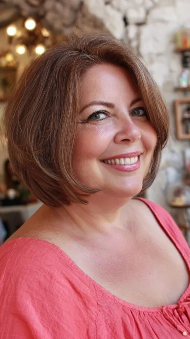 Soft Chestnut Rounded Chin-Length Bob with Face-Framing Layers