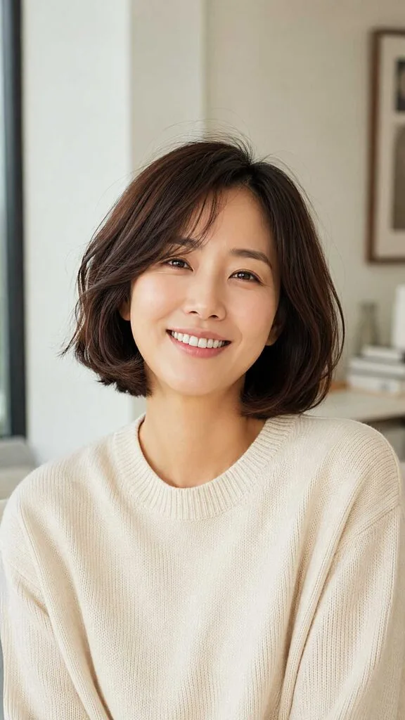 Soft Chin-Length Dark Bob with Flipped Ends