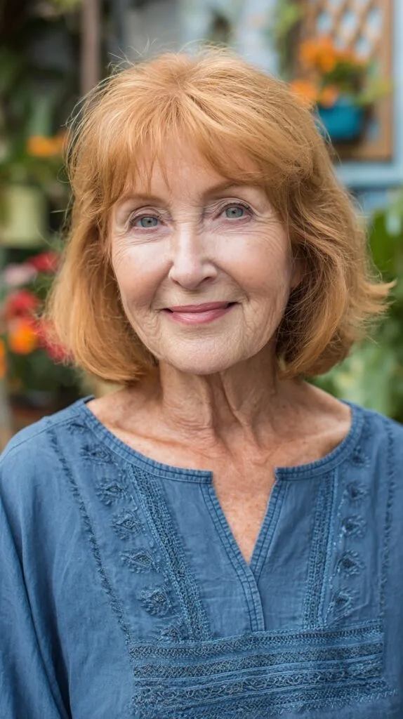 Soft Copper Chin-Grazing Lob with Feathered Fringe and Crown Lift