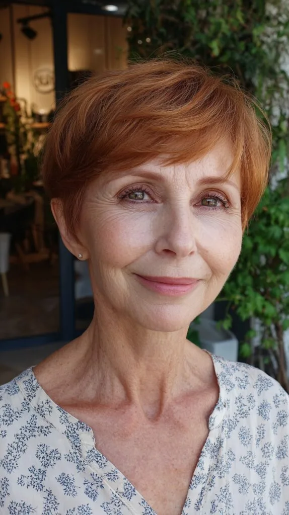 Soft Copper Feathered Pixie with Crown Lift