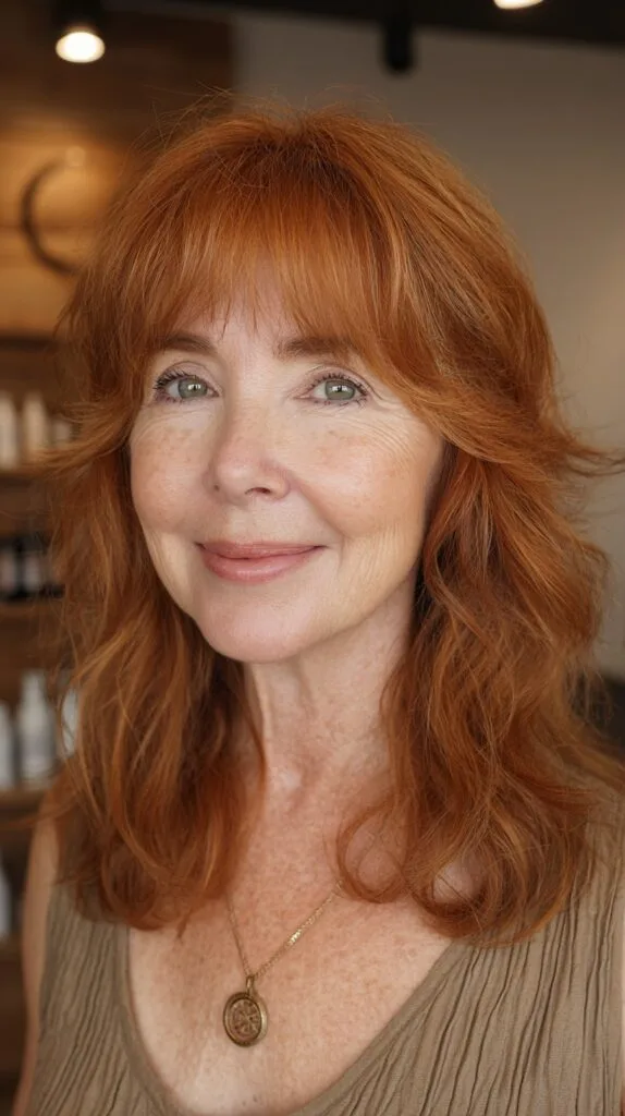 Soft Copper Mid-Length Shag with Wispy Fringe