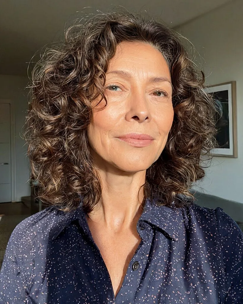 Soft curly lob haircut with natural volume for low-effort styling on women over 50