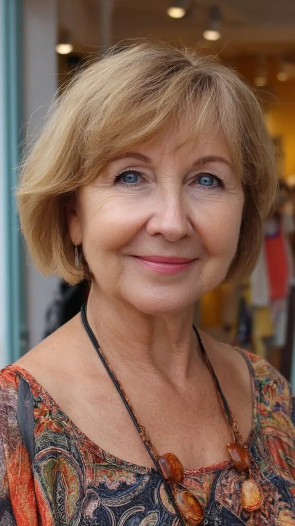 Soft Golden Rounded Bob with Subtle Crown Lift