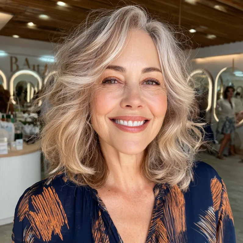 Soft Layered Beachy Waves with Light Blonde Highlights