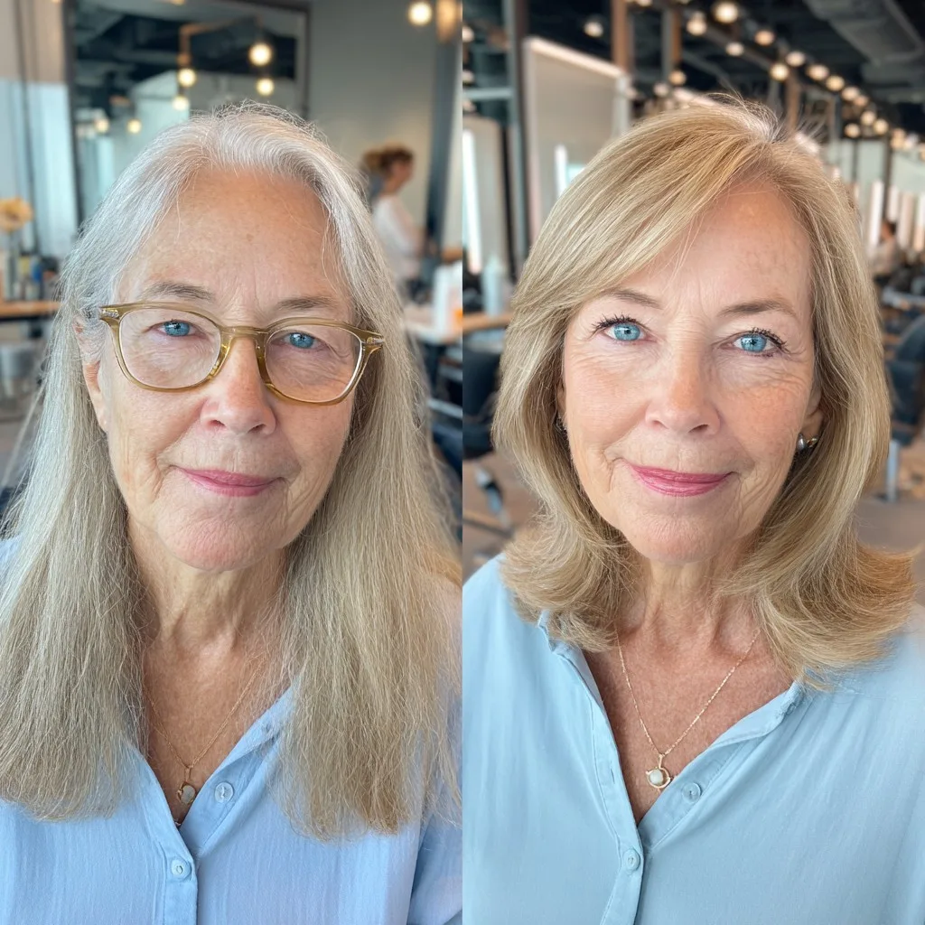Soft Layered Bob Transformation for Women Over 60