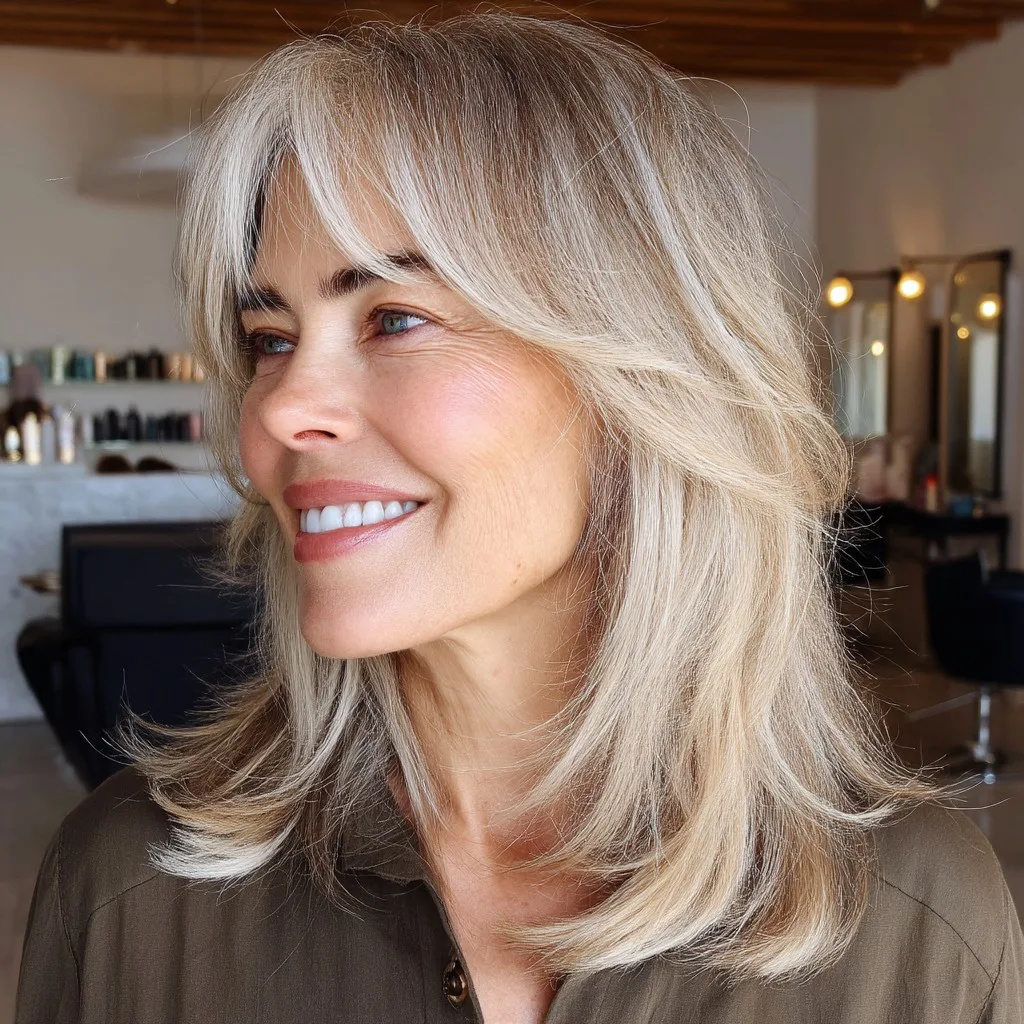 Soft Layered Curtain Bangs with Subtle Highlights
