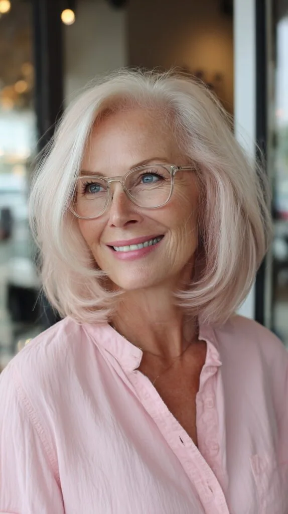 Soft Pastel Pink Layered Bob for Women Over 60