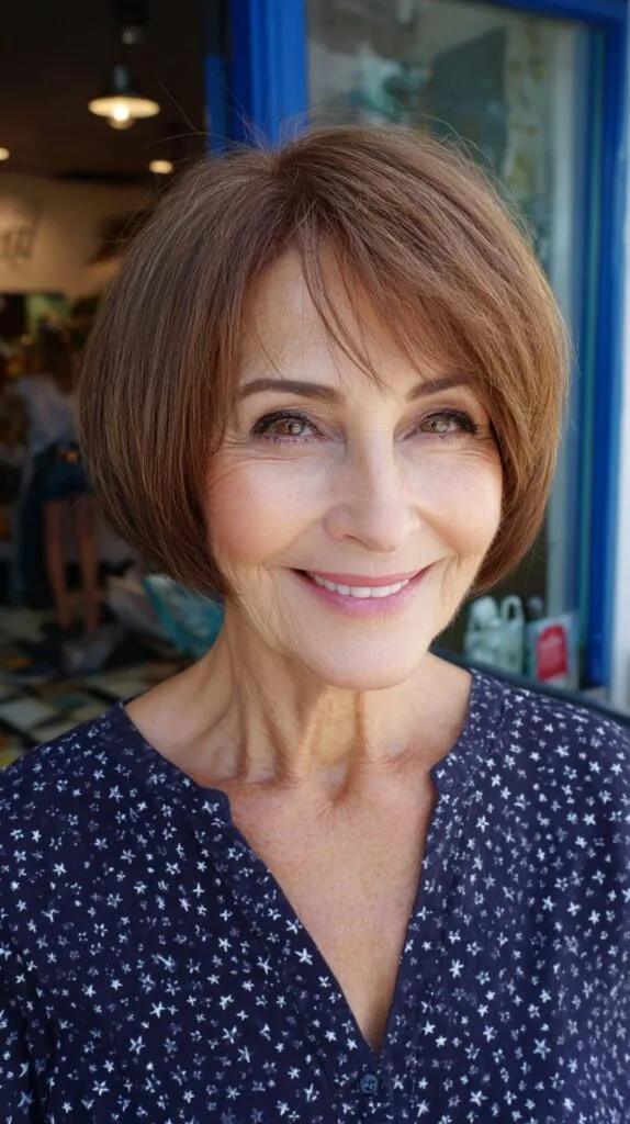 Soft Rounded Chestnut Bob with Delicate Micro Fringe