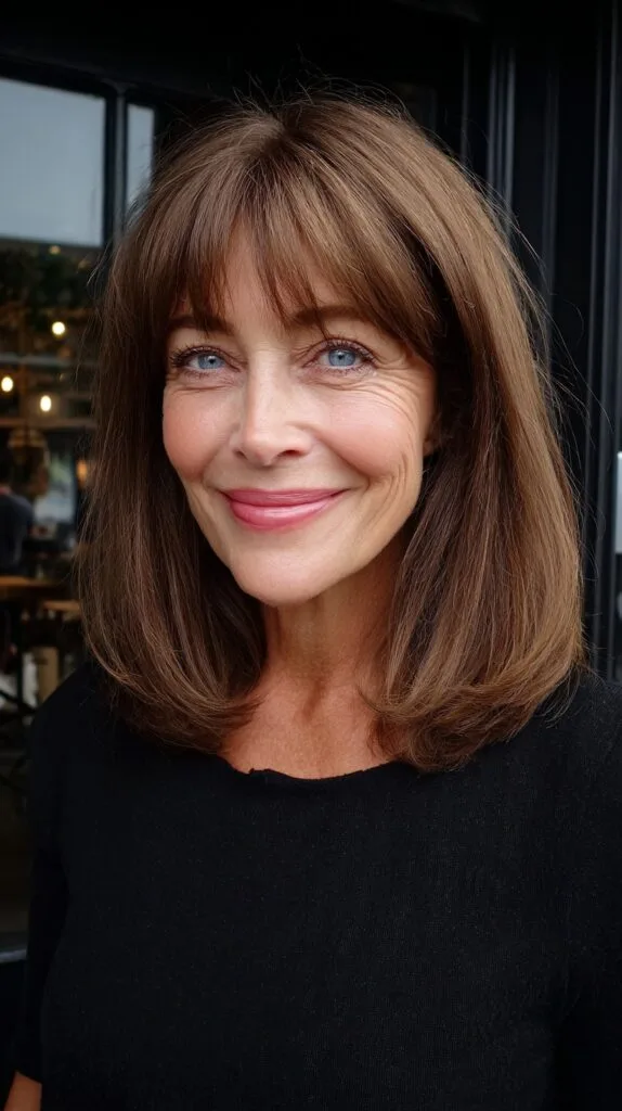Soft Shoulder-Length Cut with Blunt-Tapered Curtain Fringe