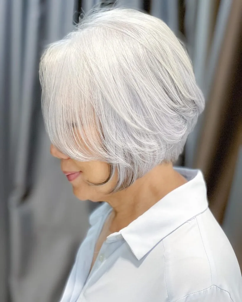 Soft Silver Graduated Bob with Face-Framing Layers