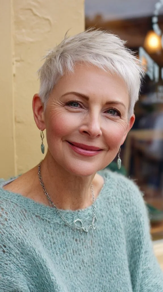 Soft Silver Razor-Cut Pixie for Thinning Hair