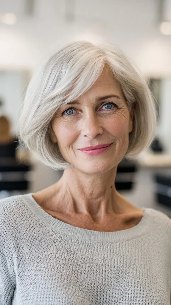 Soft Silver Rounded Bob with Long Side Sweep