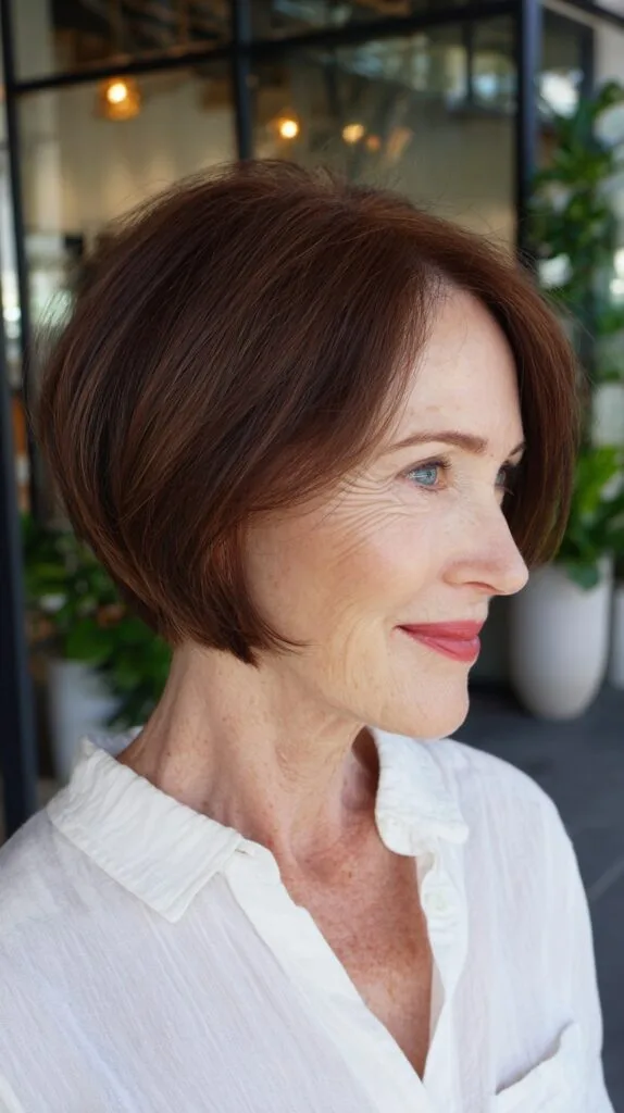 Soft Stacked Chin-Length Angled Bob with Face-Framing Layers