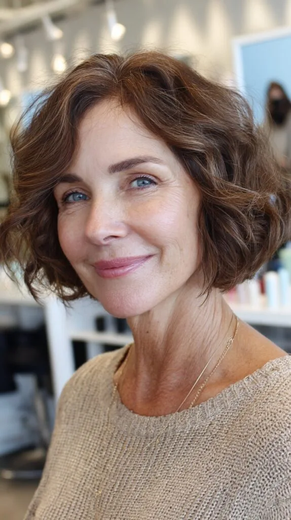 Soft Textured Chocolate Bob with Silver Face-Framing Strands