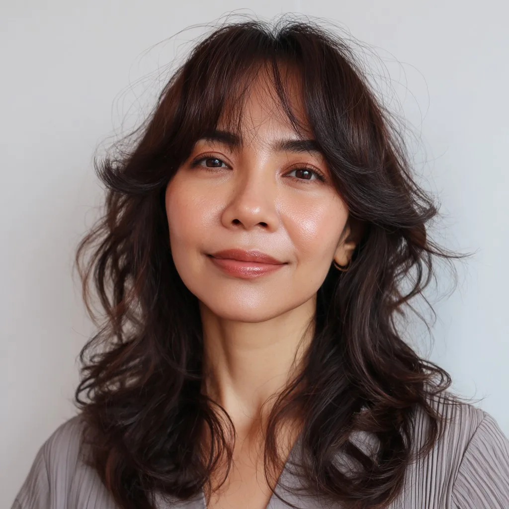 Soft Textured Curtain Bangs with Gentle Waves