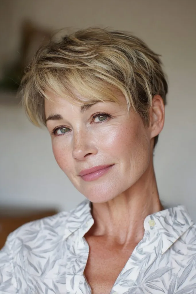 Soft Textured Pixie Cut with Subtle Highlights
