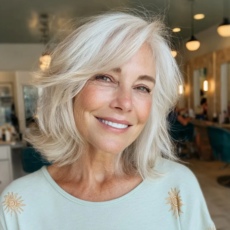 Soft Textured Shoulder-Length Cut with Bright Blonde Highlights