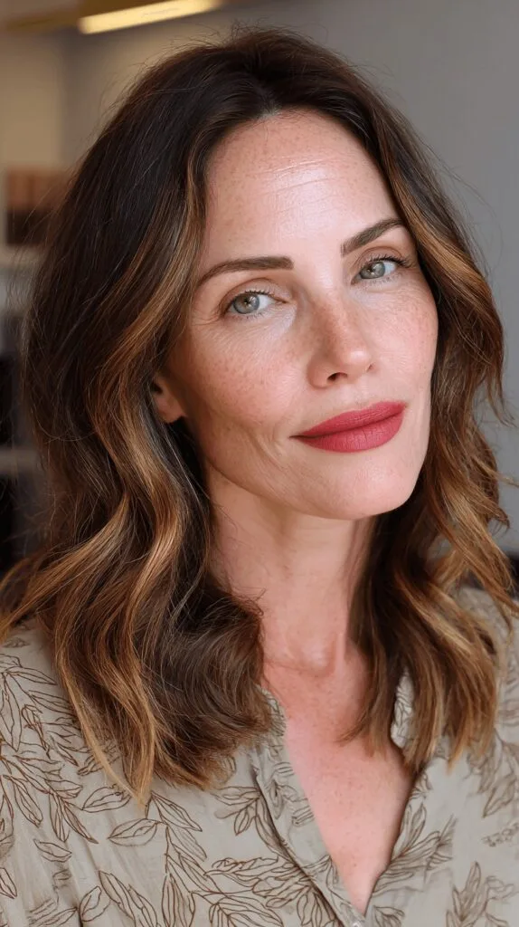 Soft Textured Waves with Rich Caramel Highlights