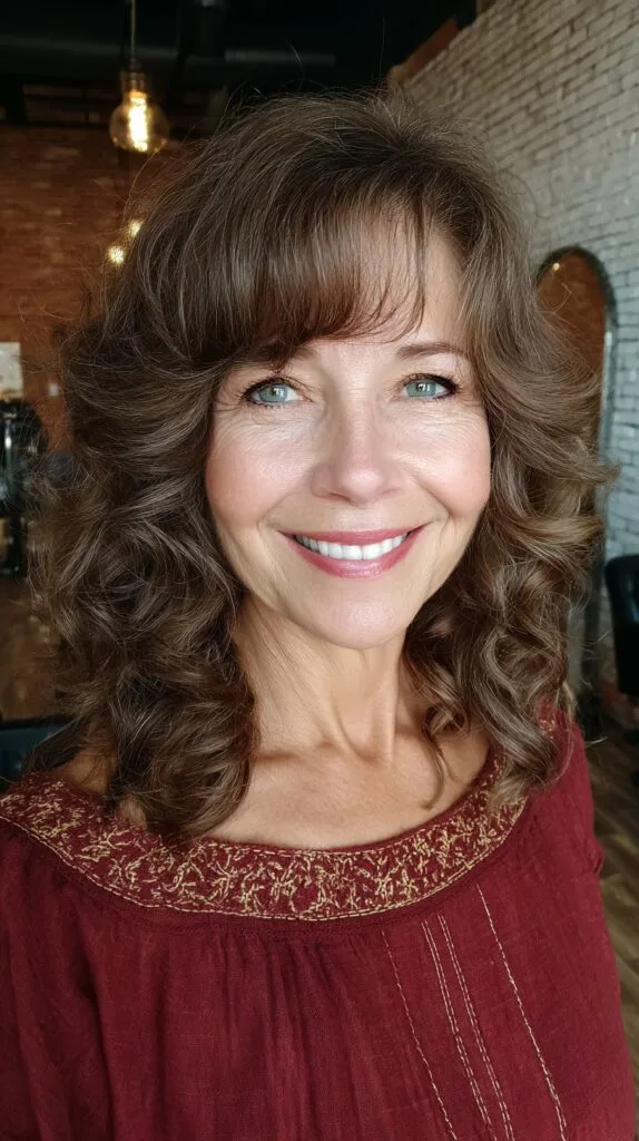 Soft Voluminous Shoulder-Length Layers with Rounded Long Bangs