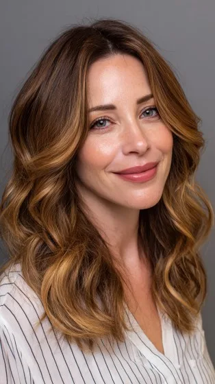 Soft Wavy Layers with Caramel Highlights