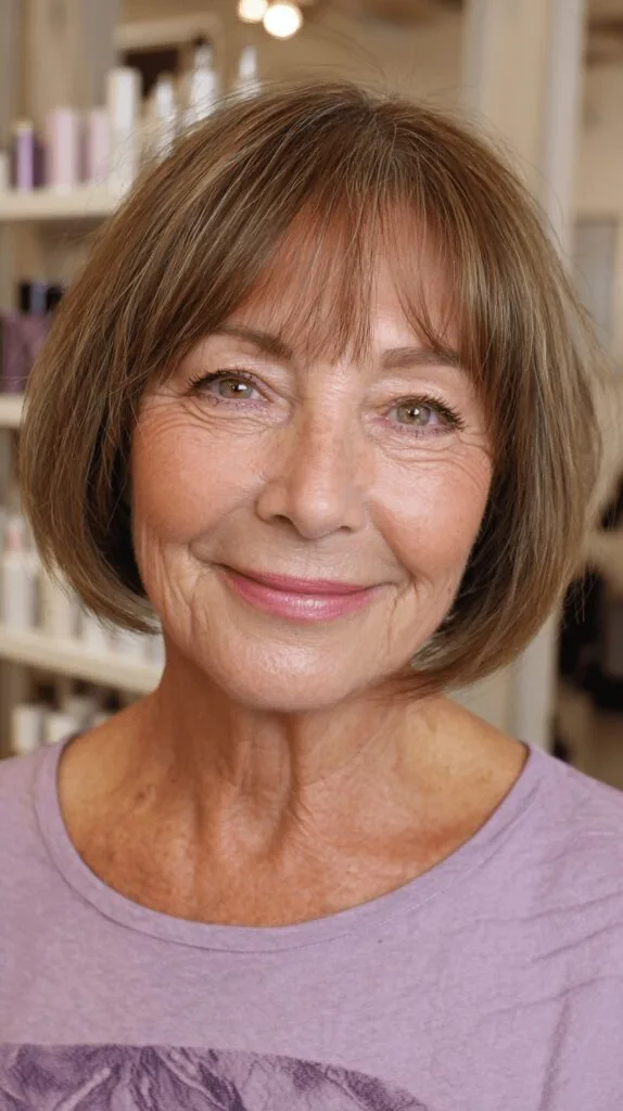 Soft Wispy Bangs with Textured Bob for Mature Women