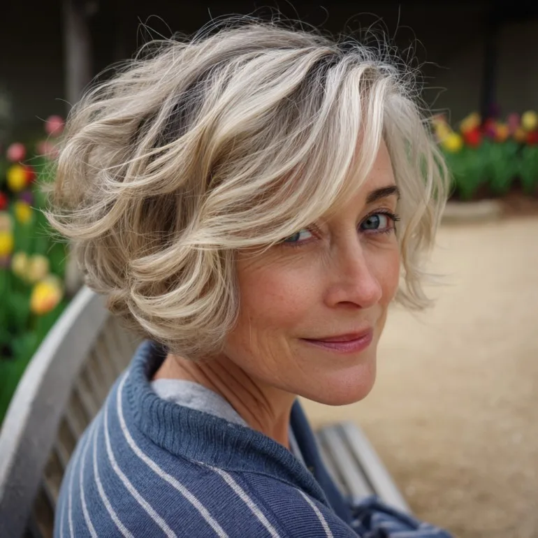 Softly Curled Layered Bob with Subtle Highlights