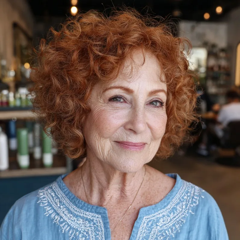 Softly Defined Curly Red Bob