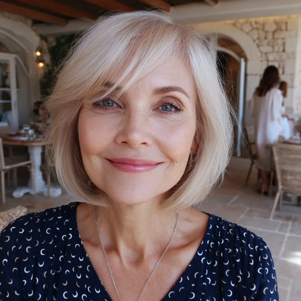 Softly Layered Blonde Bob with Side Bangs