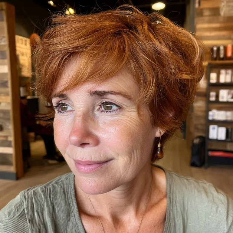 Softly Layered Copper Pixie Cut