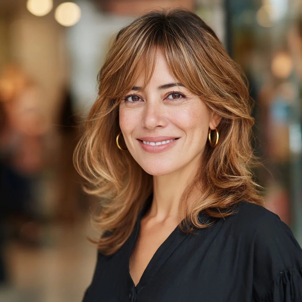 Softly Layered Curtain Bangs with Natural Volume