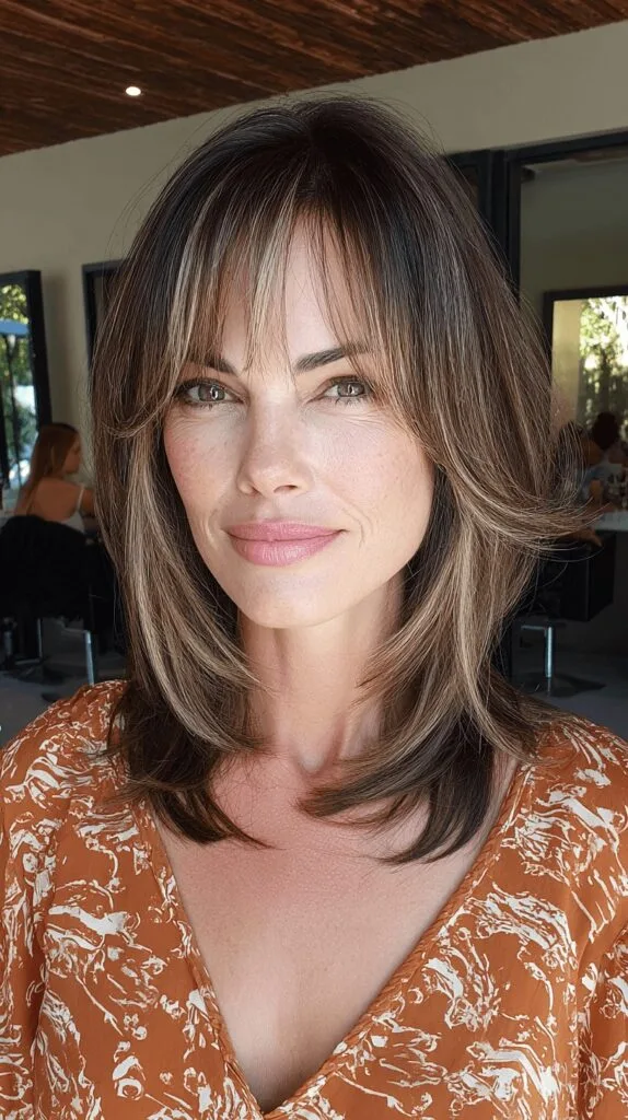 Softly Layered Cut with Subtle Blonde Highlights