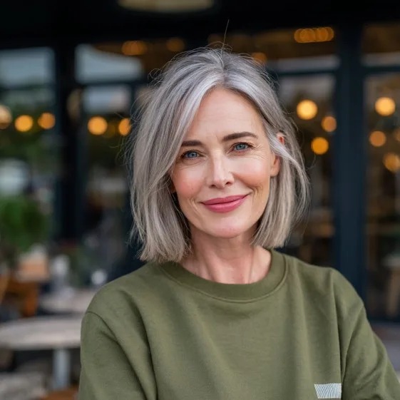 Softly Layered Gray Bob with Subtle Movement