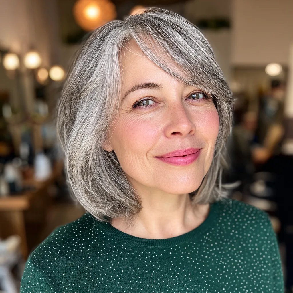 Softly Layered Lob with Gentle Face-Framing Bangs