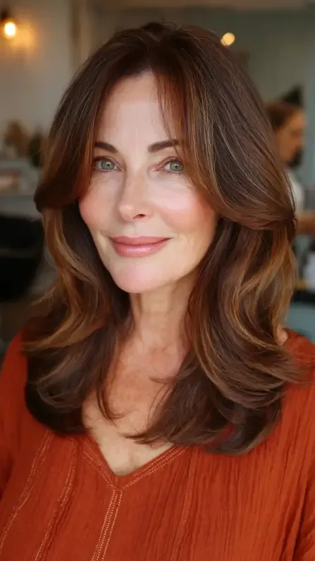 Softly Layered Long Cut with Warm Highlights