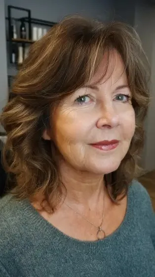 Softly Layered Medium-Length Cut with Gentle Curls