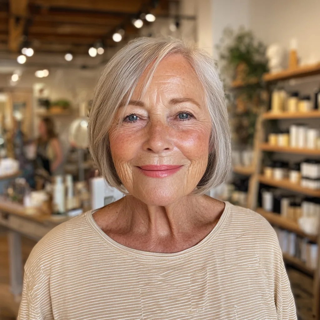 Softly Layered Silver Blunt Bob with Natural Movement