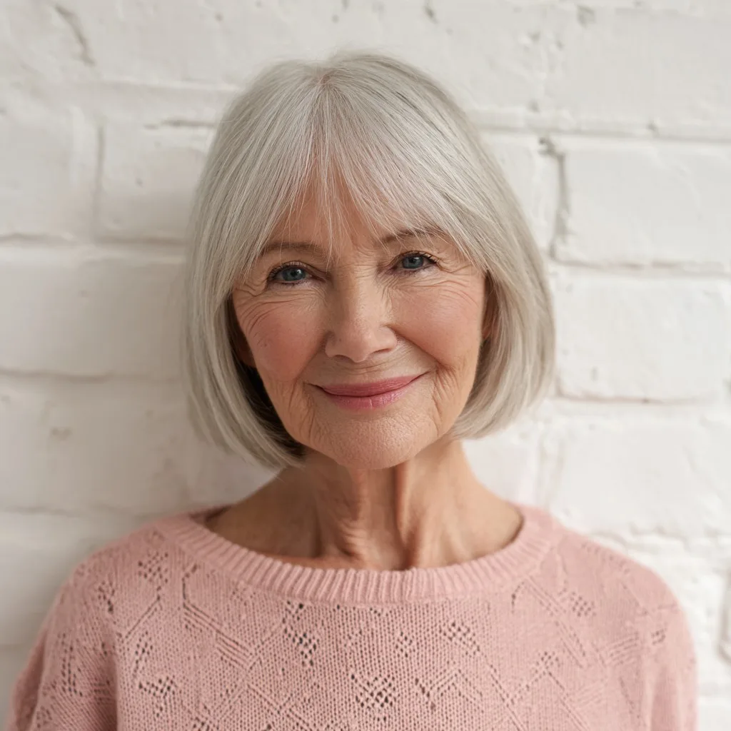 Softly Layered Silver Bob with Face-Framing Bangs