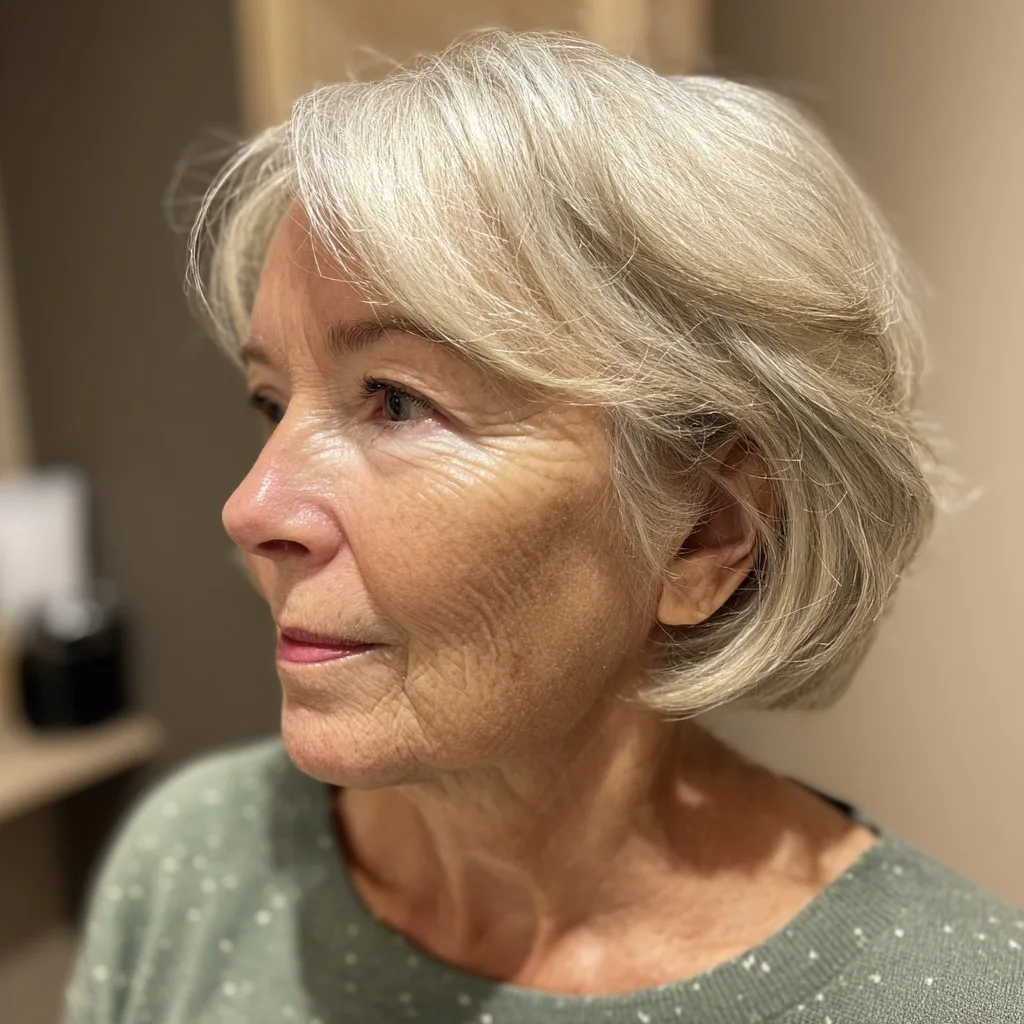 Softly Layered Silver Bob with Subtle Movement