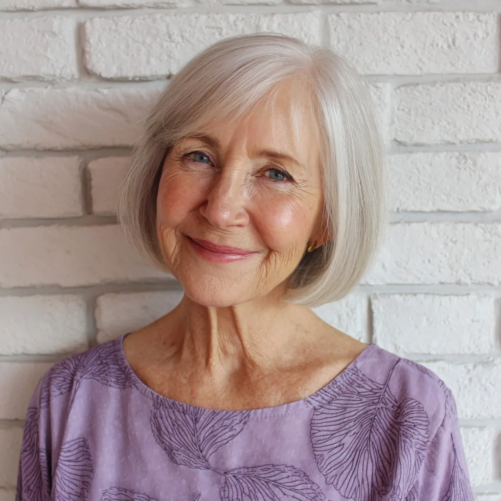 Softly Layered Silver Bob with Subtle Movement
