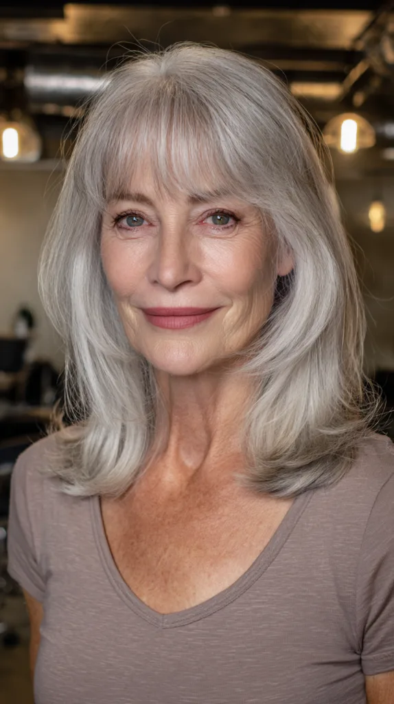 Softly Layered Silver Cut with Face-Framing Bangs