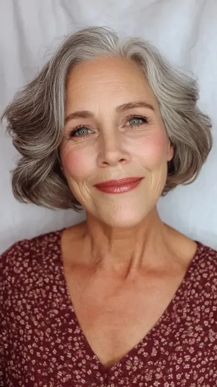 Softly Styled Gray Bob with Gentle Waves
